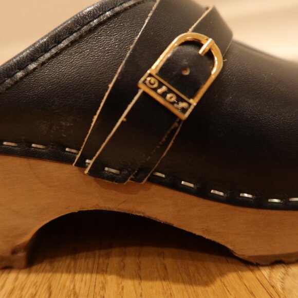 OLOF Daughters of SWEDEN CLOGS wooden heel authentic 38 leather buckle classic - Picture 5 of 10